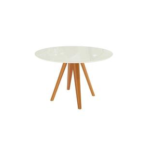 Mesa p/ Cozinha Duna Madeira Maciça c/ Tampo Madeirado c/ Vidro 120x120cm Carvalho/Off White - Kappesberg