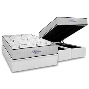 Cama Box Baú Queen: Colchão Espuma D45 Ortobom Highfoam + Base CRC Courano White (158x198)