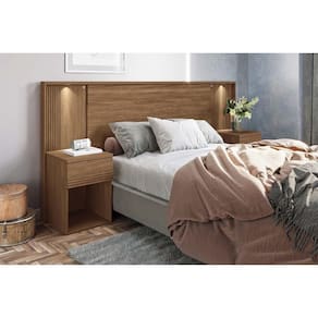 Painel Cama Box Madeirado Casal Bourbon c/ 2 Mesas 2 Gavetas e Leds Jatobá - Santos Andirá