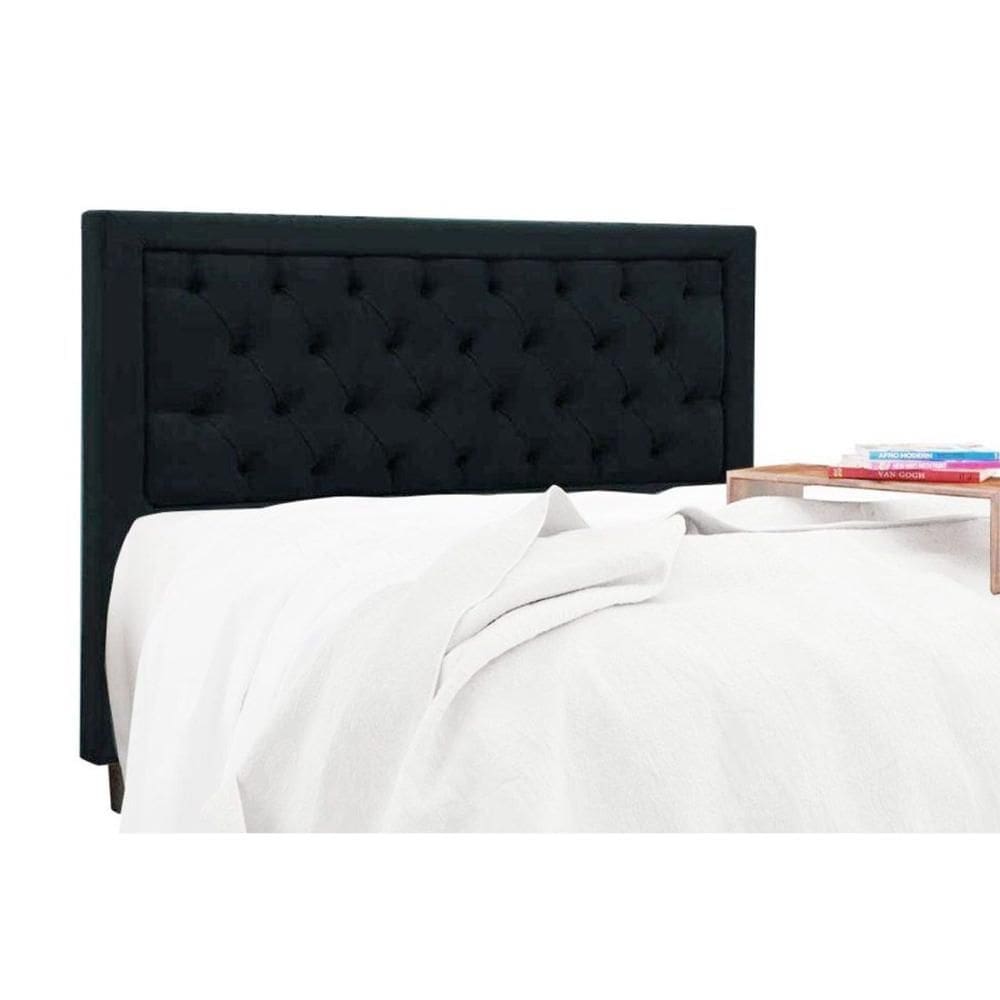 Painel de Cama Box Estofada Queen Baronesa Plus Suede Negro - Simbal