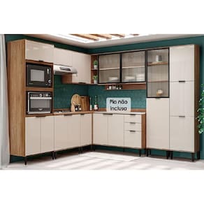 Cozinha Modulada Completa Alpha 9 Peças (3Aéreos+3Balcões+2Paneleiros+1TorreQuente) C9P35 Freijo/Off White - Carraro