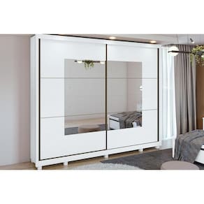 Guarda Roupa 2 Portas de Correr c/ Espelho e 6 Gavetas c/ Pés Toronto Branco - Lopas