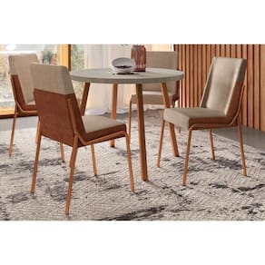 Conjunto: Mesa Sala Jantar Stellar 1599 Aço c/ Tampo Madeirado 100cm e 4 Cadeiras Hug Rose/Petra - Rose/Areia -&nbsp, Caramelo - Carraro