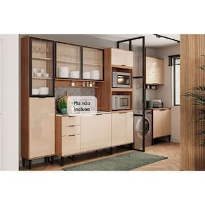 Cozinha Modulada Completa Alpha 6 Peças (2Aéreos+2Balcões+1Paneleiro+1TorreQuente) C6P79 Freijo/Off White - Carraro