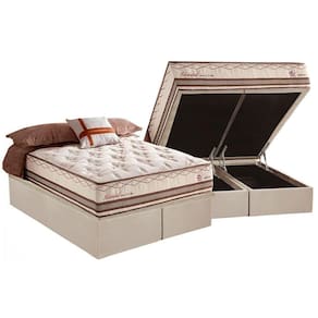 Cama Box Baú Queen: Colchão Molas Ensacadas Herval Istambul + Base CRC Suede Bege (158x198)