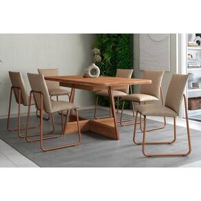 Conjunto: Mesa Sala Jantar Átria 1592 Aço c/ Tampo Madeirado 160x90cm e 6 Cadeiras 1750 Rose/Freijo/Nogal - Rose/Areia - Carraro