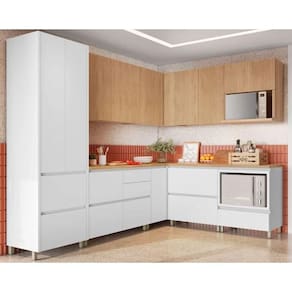 Cozinha Modulada Completa Rainha Gourmet 9 Peças (4Aéreos+4Balcões+1Paneleiro) C9P34 Branca/Nature - Nesher