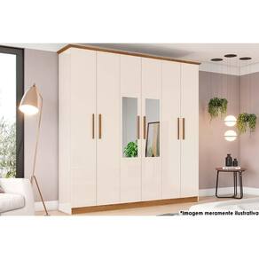 Guarda Roupa 6 Portas (2 c/ Espelho) e 3 Gavetas Cover Off White/Nature - Henn