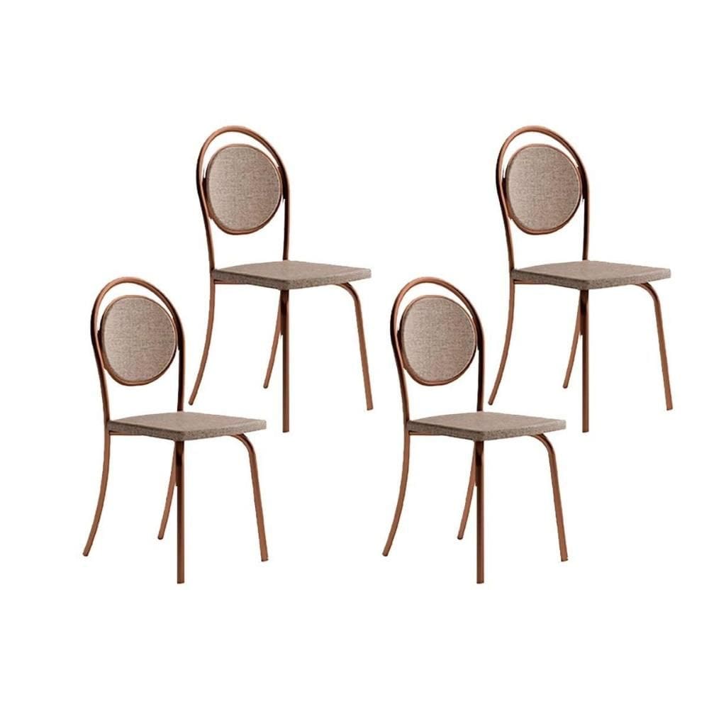 Cadeira de Cozinha 1738 Kit 4 Uni Rose/Linho Areia/Courano Caramelo - Carraro