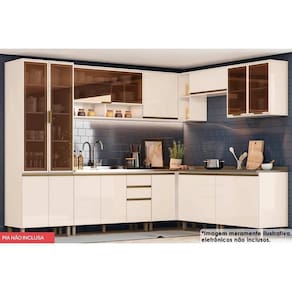 Kit de Cozinha Completa 12 Peças Connect 1 (4Aéreos+4Balcões+1Paneleiro+3Complementos) C5P92 Off White - Henn