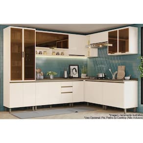Cozinha Modulada Henn Connect 13 Peças (4Aéreos+4Balcões+1Paneleiro+4Complementos) C6P06 Off White-Henn