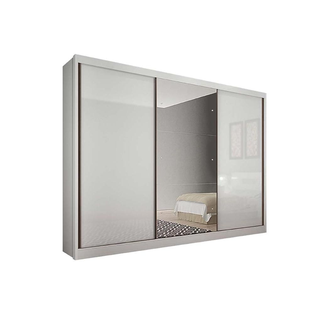 Guarda Roupas 3 Portas de Correr (1 c/ Espelho) e 4 Gavetas Toulon/Sonetto Plus Branco - Novo Horizonte
