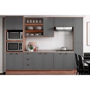 Cozinha Modulada Completa Bella 7 Peças (2Aéreos+2Balcões+1Paneleiro+1TorreQuente+1Complemento) C7P198 Nogal/Cinza - Carraro