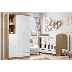 Quarto de Bebê Completo Bala de Menta 2 Peças (1 Guarda Roupa + 1 Berço) QI94 Rústico/Branco - Henn