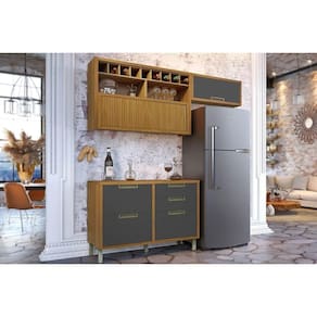 Cozinha Modulada Completa Imperatriz 3 Peças (2Aéreos+1Balcão) C6P45 Freijo/Grafite - Nesher
