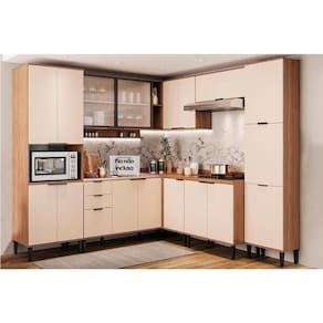 Cozinha Modulada Completa Alpha 8 Peças (3Aéreos+3Balcões+1Paneleiro+1TorreQuente) C8P61 Freijo/Off White - Carraro