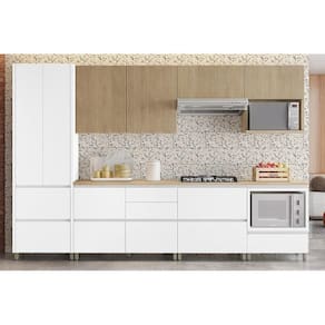 Cozinha Modulada Completa Rainha Gourmet 7 Peças (3Aéreos+3Balcões+1Paneleiro) C6P38 Branca/Nature - Nesher