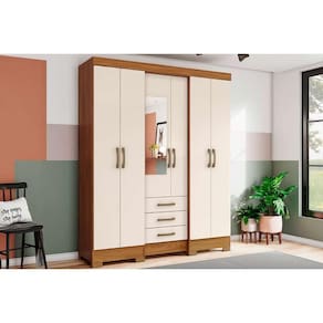 Guarda Roupa 6 Portas (1 c/ Espelho) e 3 Gavetas Briz B23 Nature/Off White - Henn