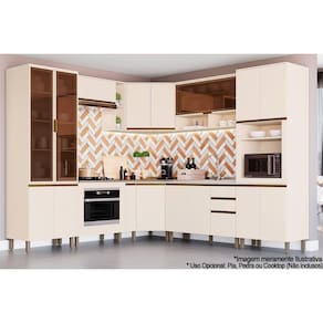 Cozinha Modulada Henn Connect 13 Peças (4Aéreos+4Balcões+2Paneleiros+3Complementos) C6P15 Off White-Henn