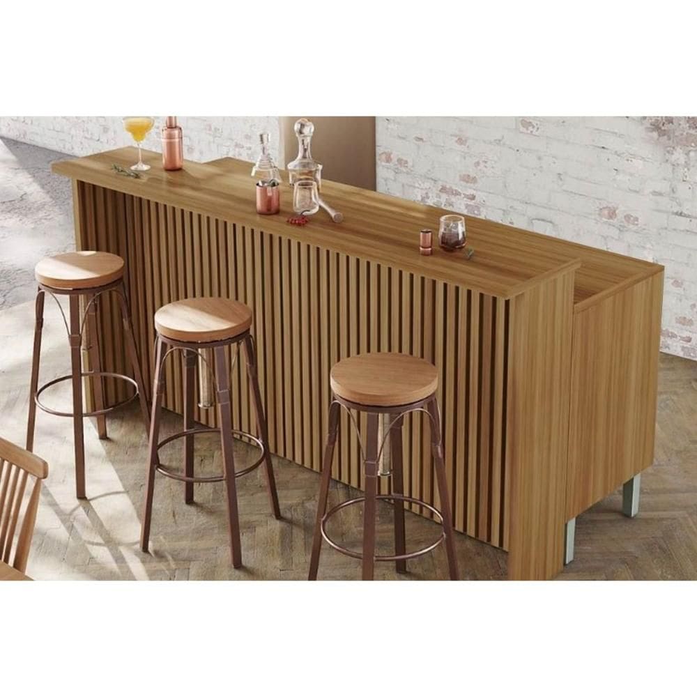 Balcão Ilha Cozinha Gourmet Princesa c/ 2 Portas e 3 Gavetas 200cm Freijo/Grafite - Nesher