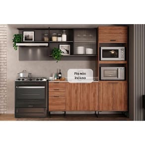 Cozinha Modulada Completa Alpha 6 Peças (1Aéreo+1Balcão+1TorreQuente+3Complementos) C6P80 Freijo/Cinza - Carraro