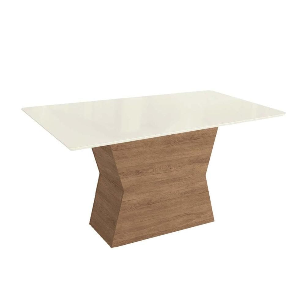 Mesa p/ Cozinha Tília c/ Tampo Madeirado c/ Vidro 90x180cm Nogueira/Off White/Vidro Off White - Kappesberg
