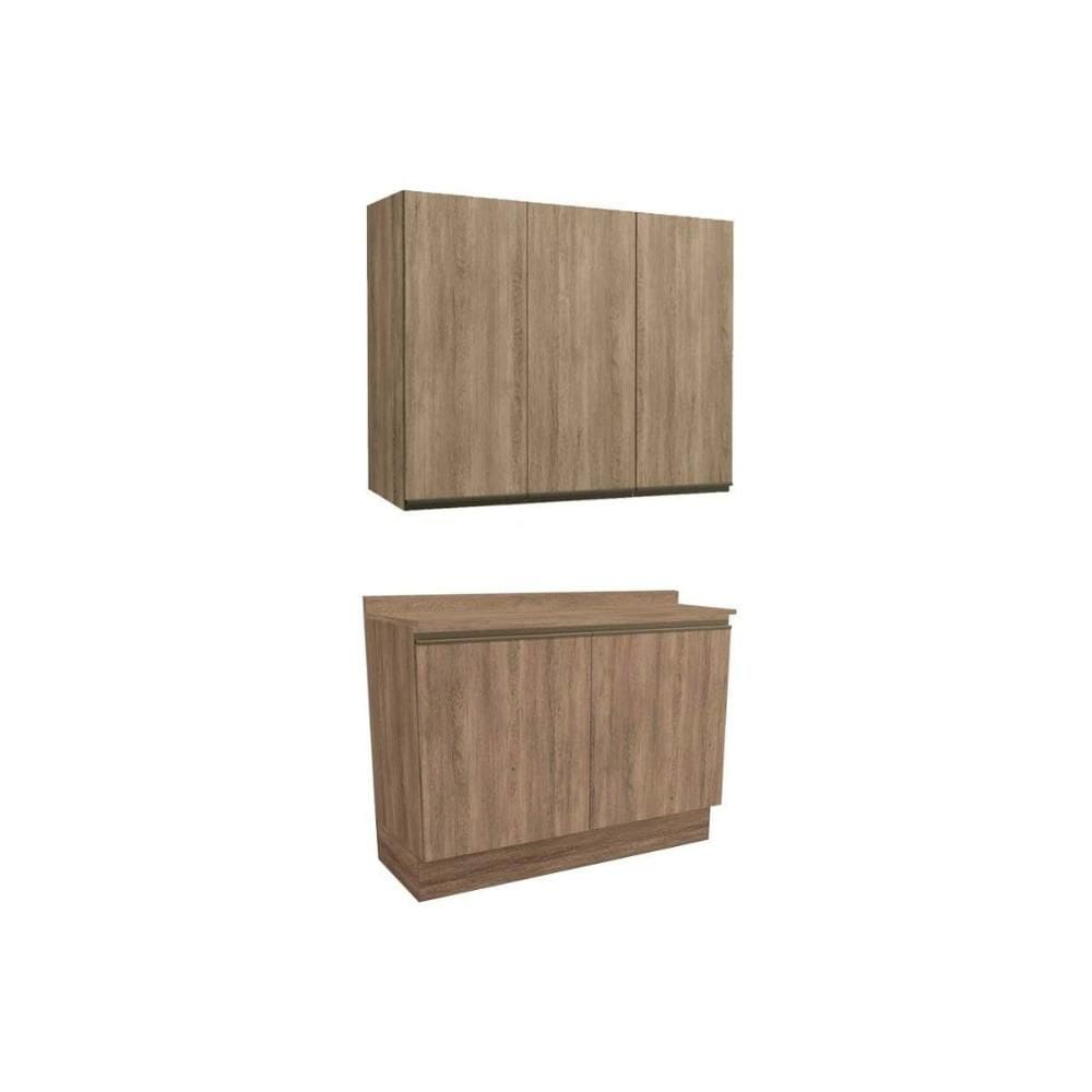 Cozinha Modulada Completa Maxxi 3 Peças (1Aéreo+1Balcão+1Complemento) C3P10 Nogal/Nogal - Kappesberg