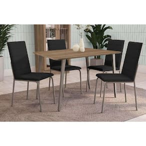 Conjunto: Mesa Sala Jantar Iguaçu c/ Tampo de Madeira 90cm e 4 Cadeiras Amsterdã Niquel/Preto 110 - Kappesberg
