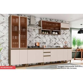 Kit de Cozinha Completa 8 Peças Connect (2Aéreos+3Balcões+1Paneleiro+2Tampos) C6P16 Duna/Cristal - Henn