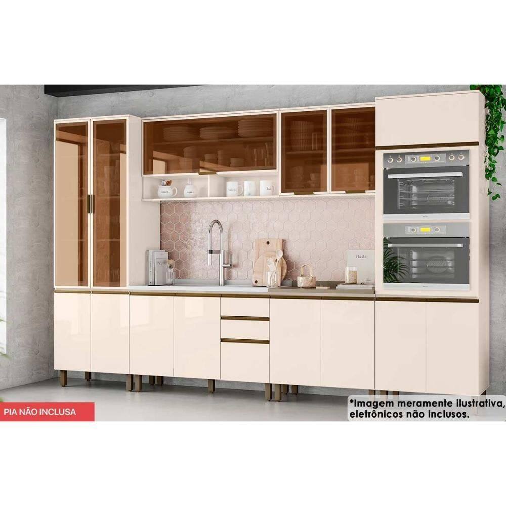 Kit de Cozinha Completa 7 Peças Connect (2Aéreos+2Balcões+2Paneleiros+1Complemento) C5P76 Off White - Henn