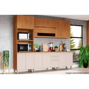 Cozinha Modulada Completa Requinte 7 Peças (2Aéreos+2Balcões+1Paneleiro+2Complementos) CZ107 Nature/Nature/Areia - Henn