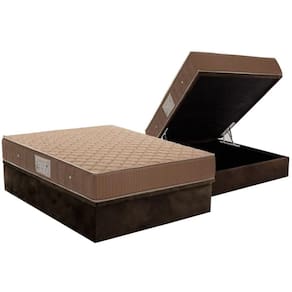 Cama Box Baú Casal: Colchão Molas Bonnel Ortobom Nanolastic Orthotel + Base CRC Suede Brown (138x188)