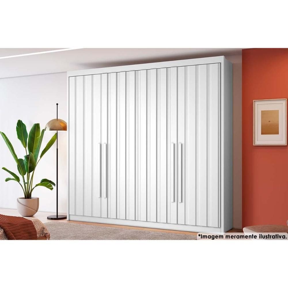 Guarda Roupa 4 Portas Ripadas e 4 Gavetas Grécia Branco - Conquista