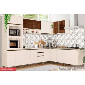 Kit de Cozinha Completa 11 Peças Connect (3Aéreos+4Balcões+1Paneleiro+3Complementos) C5P81 Off White - Henn
