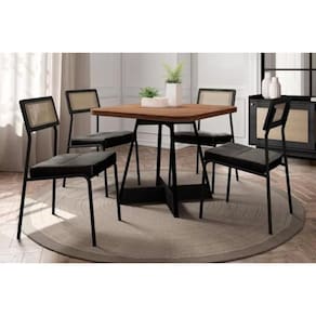 Conjunto: Mesa Sala Jantar Átria 1593 Aço c/ Tampo Madeirado 90x90cm e 4 Cadeiras Lux Preto/Nogal - Preto/Grafite - Preto - Carraro