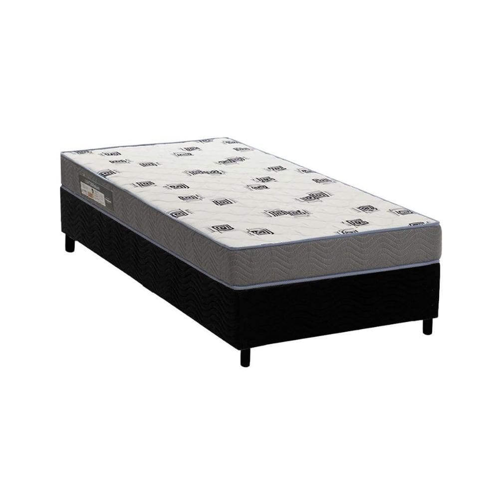 Cama Box Solteiro: Colchão Espuma D33 Ortobom Light Saúde + Base CRC Suede Black (78x188)