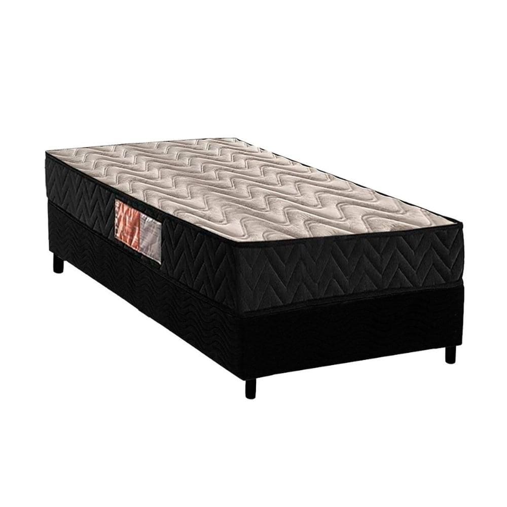 Conjunto Box Solteiro: Colchão Espuma Paropas D28 Pasquale Black + Base CRC Suede Black (88x188)