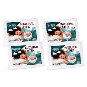 Travesseiro Látex Natural Alto LN1101 Lavável c/ Capa de Algodão 200 fios Kit c/ 4 Un 50x70 - Duoflex