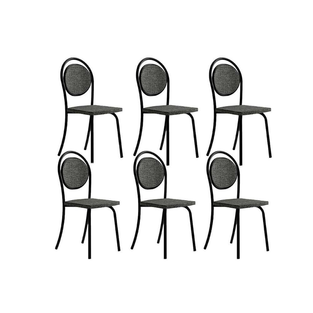 Cadeira de Cozinha 1738 Kit 6 Uni Preto/Grafite - Preto - Carraro