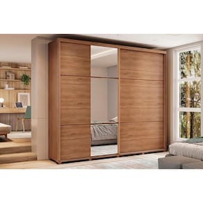 Guarda Roupas 2 Portas de Correr e 6 Gavetas c/ Espelho Titan 1173 c/ Pés Freijo - Carraro
