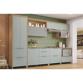 Cozinha Modulada Completa Marquesa 7 Peças (3Aéreos+3Balcões+1Paneleiro) C6P41 Verde/Nature - Nesher