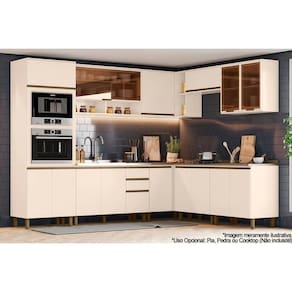 Cozinha Modulada Henn Connect 13 Peças (4Aéreos+4Balcões+1Paneleiro+4Complementos) C6P05 Off White-Henn