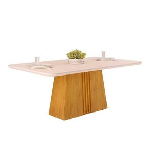 Mesa p/ Cozinha Italia c/ Tampo Madeirado c/ Vidro Curvo 170x90cm Cedro/Off White - DJ Móveis