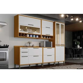 Cozinha Modulada Completa Syrah 5 Peças (2Aéreos+2Balcões+1Paneleiro) C5P07 Amendoa/Off White - Ronipa