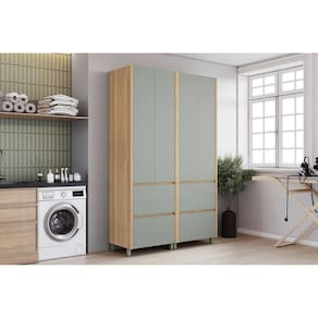 Armário Multiuso Lavanderia Rainha c/ 4 Portas e 4 Gavetas 140cm Nature/Verde - Nesher
