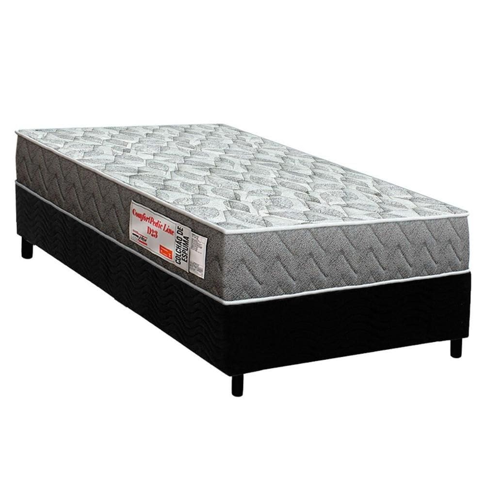Conjunto Box Solteiro: Colchão Espuma Orthoflex D23 ComfortPedic + Base CRC Suede Black (88x188)