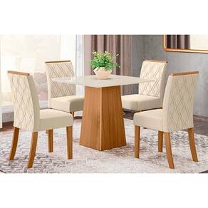 Conjunto: Mesa Sala Jantar Dora Tampo Madeirado 90x90cm e 4 Cadeiras Vita Nature/Linho - Henn