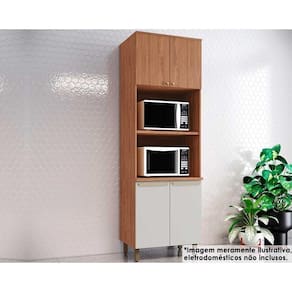 Paneleiro de Cozinha Modulado Requinte Torre Quente c/ 4 Portas e 2 Nichos p/ Forno 71cm Nature/Nature-Areia - Henn