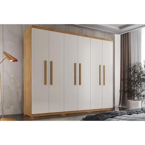 Guarda Roupa 6 Portas e 2 Gavetas c/ Pés Espanha Naturale/Off White - Rufato