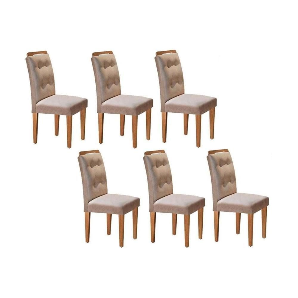 Cadeira de Cozinha Imperatriz Kit 6 Un Capuccino/Linho Bege Turim - Rufato